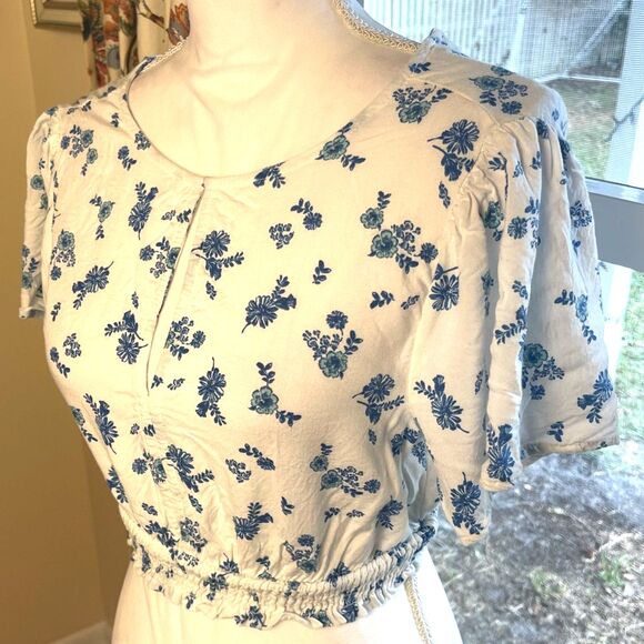 Forever 21 Womens Floral Milkmaid Cropped Top Sz S Cottage Feminine Prairie - Picture 4 of 11